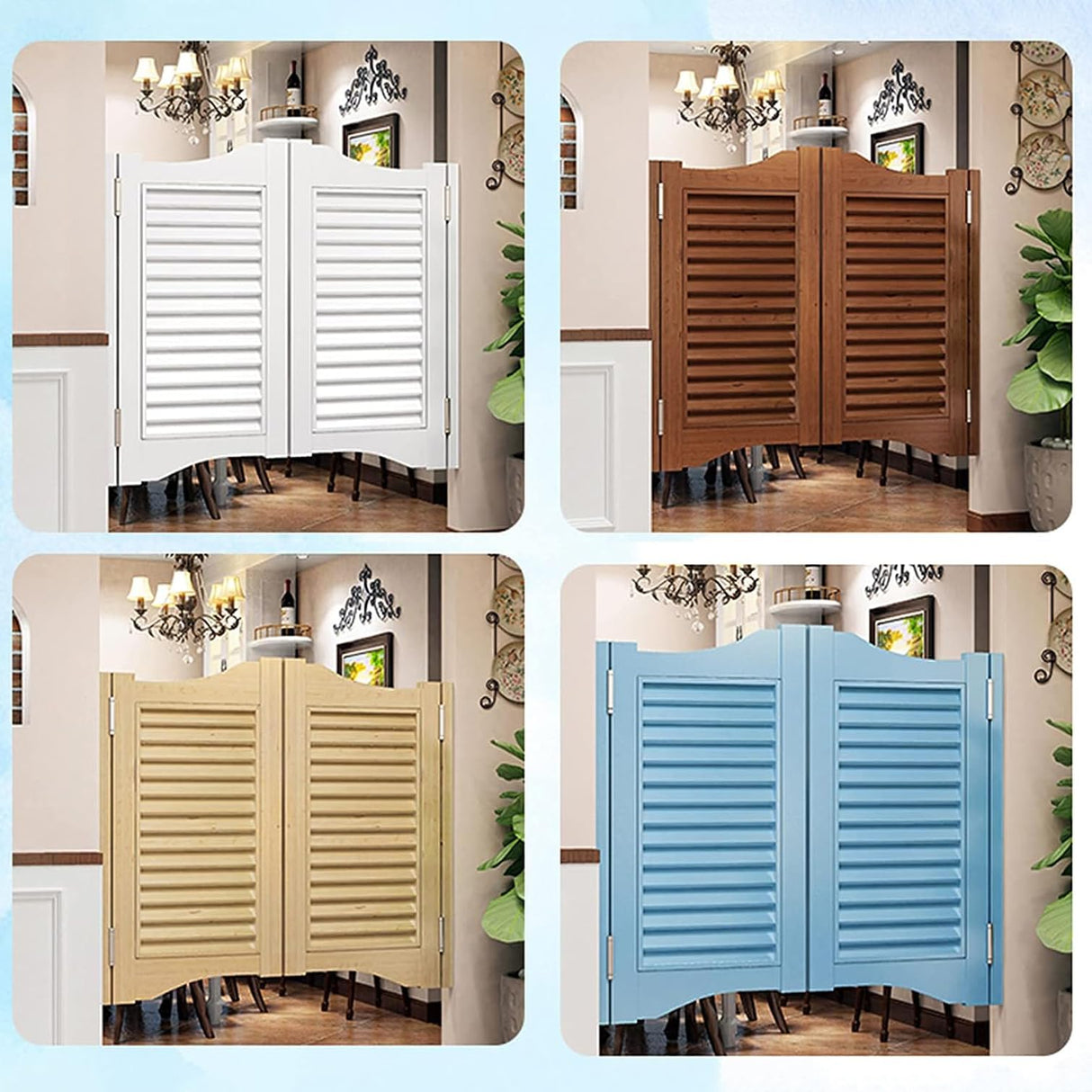 Cafe Swinging Doors,Retro Louvered Saloon Swing Door,Solid Wood Cowboy Door Partition Door Bar Kitchen Auto Close Fence Half Waist Door, with Stainless Steel Hinges,Customizable (W 33in x H 36in) NIANXINN