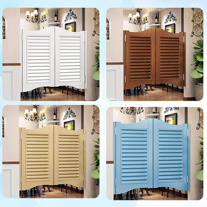 Cafe Swinging Doors,Retro Louvered Saloon Swing Door,Solid Wood Cowboy Door Partition Door Bar Kitchen Auto Close Fence Half Waist Door, with Stainless Steel Hinges,Customizable (W 33in x H 36in)