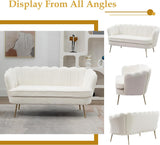 anwickjeff 59" Wide Modern Boucle Loveseat Small Sofa Small Mini Room Couch 2-Seater Sofa with Gold Metal Legs for Space Office Studio Apartment Bedroom (Ivory) anwickjeff