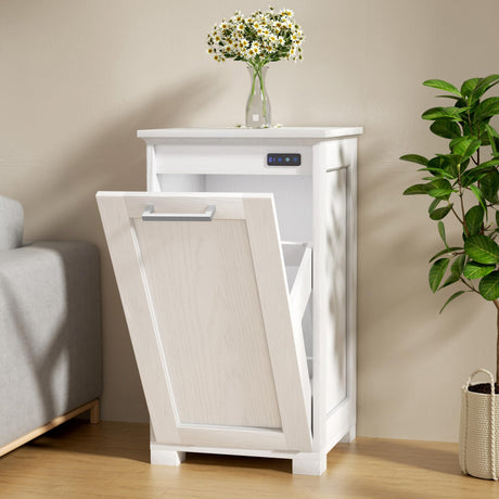 Smhxo Tilt Out Trash Cabinet, Wooden Kitchen Trash Can Cabinet with Deodorising Function, 10 Gallons Hidden Laundry Sorter Cabinet, White Smhxo