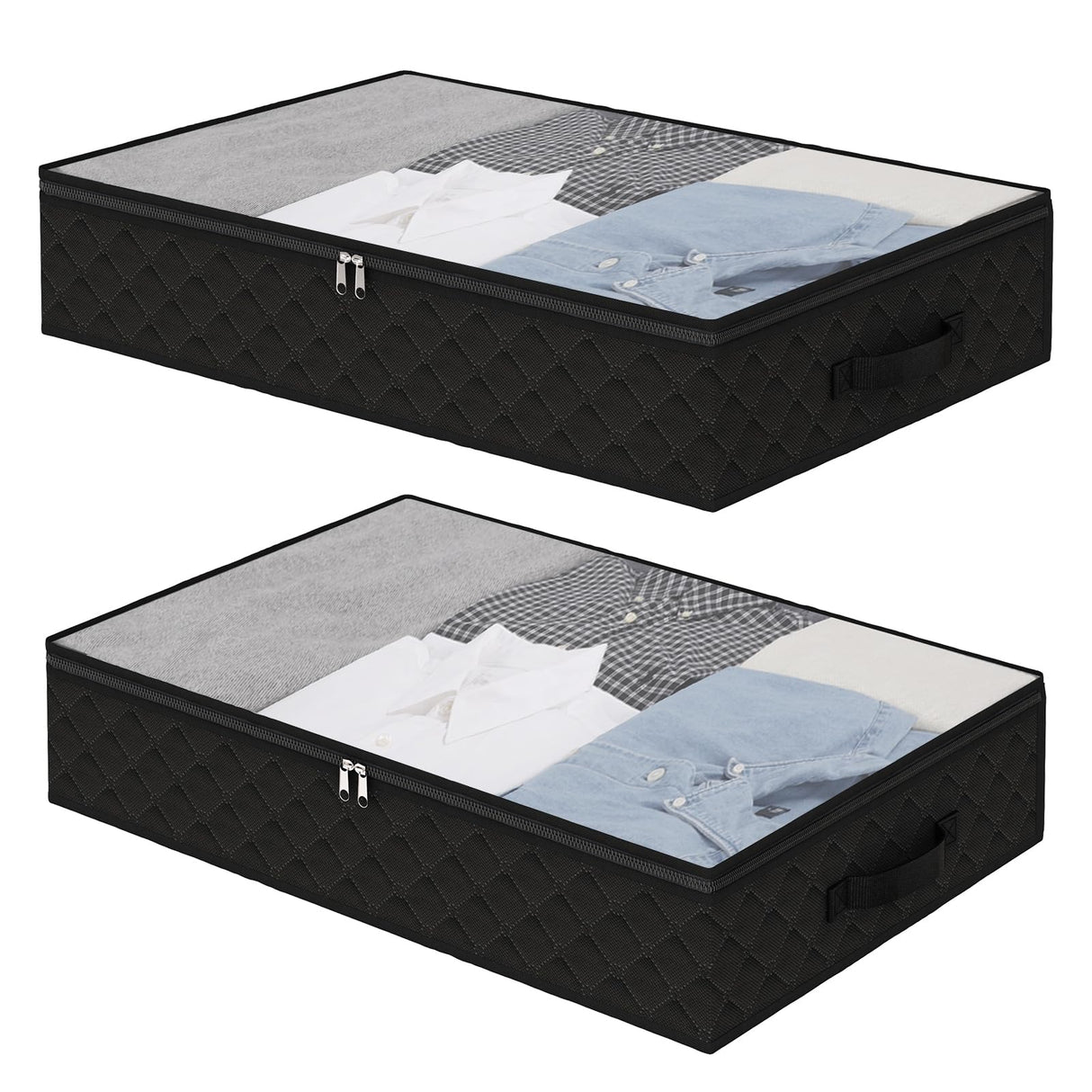 Fixwal Black Underbed Storage Bags with Clear Window and 2 Reinforced Handles Under Bed Storage Containers for Clothing, Bedding, Comforter (2 Pack) Fixwal