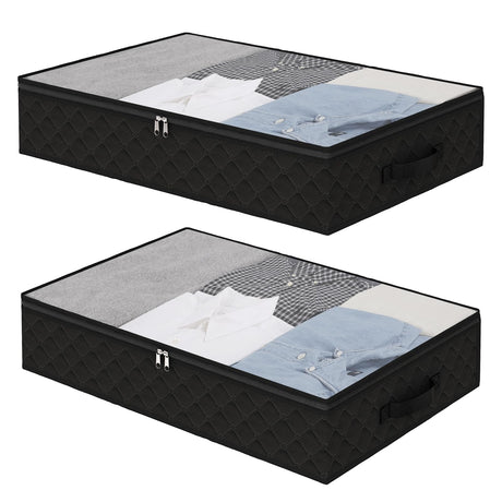 Fixwal Black Underbed Storage Bags with Clear Window and 2 Reinforced Handles Under Bed Storage Containers for Clothing, Bedding, Comforter (2 Pack) Fixwal