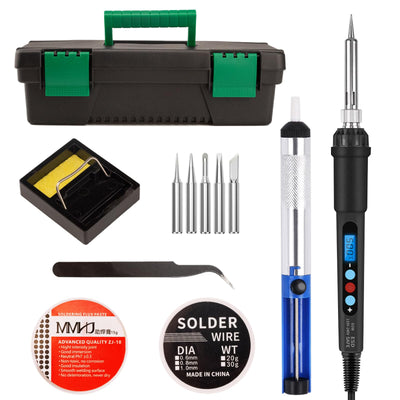 60W Soldering Iron Kit with LED Display – Adjustable Temperature 180-500°C Welding Tools with Tips, Wire, Flux, Desoldering Pump & Storage Case for DIY Electronics, Metal Repair
