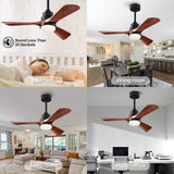 FXZZ 42" Wood Ceiling Fans with Lights and Remote, Quiet Reversible DC Motor and 3 Color LED Light, 3 Blades 6 Speed Ceiling Fan for Farmhouse Living Room Bedroom Dining Room Workroom Study FXZZ