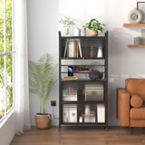 REENLIV 5-Tier Bakers Rack with Power Outlet, Microwave Stand, Bread Rack,Coffee Stand, Baker's Rack with Rolling Wheels and 4 Hooks, Kitchen Shelves for Spices, Pots and Pans,Black REENLIV