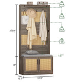 HOVANESTY Hall Tree with Bench and Shoe Storage, 5-in-1 Entryway Bench with Coat Rack, Padded Seat Cushion, 7 Tri-Hooks, Adjustable Shelf, Farmhouse Boho Furniture Organizer for Hallway, Ash Gray HOVANESTY