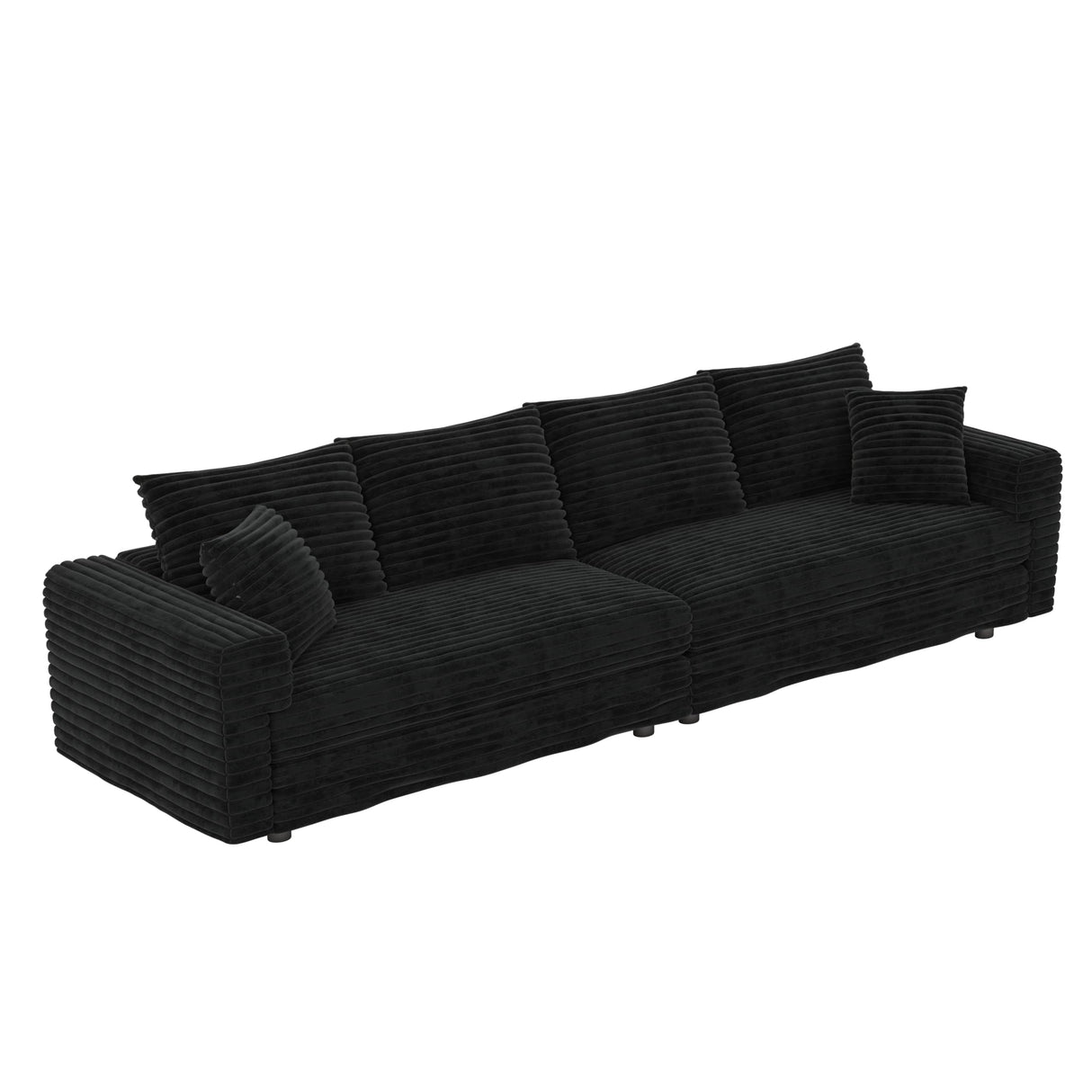 Tabaray 102.4" Oversized Cloud Couch, Convertible 4 Deep Seat Foam Sofa Couch, 2 in 1 Plush Corduroy Sofa with 6 Soft Pillows, Modern Modular Sectional Couches for Living Room, Apartment, Black Tabaray