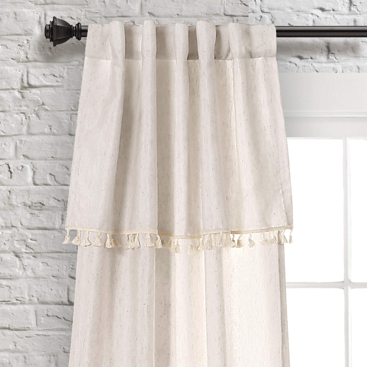 Lush Décor Ivy Tassel Window Curtain Panel Pair, 84 x 40 in, Neutral Lush Decor