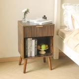 Fultyle Mid Century Modern Nightstand with Charging Station, Modern Bedside Table with Fluted Drawer and Storage Shelf, End Side Tables Living Room for Bedroom, Office (Rustic Brwon) Fultyle