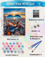 TOCARE Paint by Numbers Kit for Adults Beach Sunset, Acrylic Adult Paint by Number Sunset with Crystal Heart 16x20inch for Home Wall Decor TOCARE