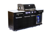 Mont Alpi MA-957FC 5-Burner 63000 BTU Black Stainless Steel Outdoor Kitchen Bar Gas Barbecue Island Grill with Infrared Rear Burner + Fridge Cabinet + Rotisserie Kit & Full Weather Cover Mont Alpi