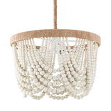 VILUXY Bohemia Wood Beaded Pendant Lights Antique Rustic Mini Chandelier White Finishing for Bedroom, Nursery Room, Girl Room, Hallway, Entryway, Passway, Dining Room, 3-Light VILUXY