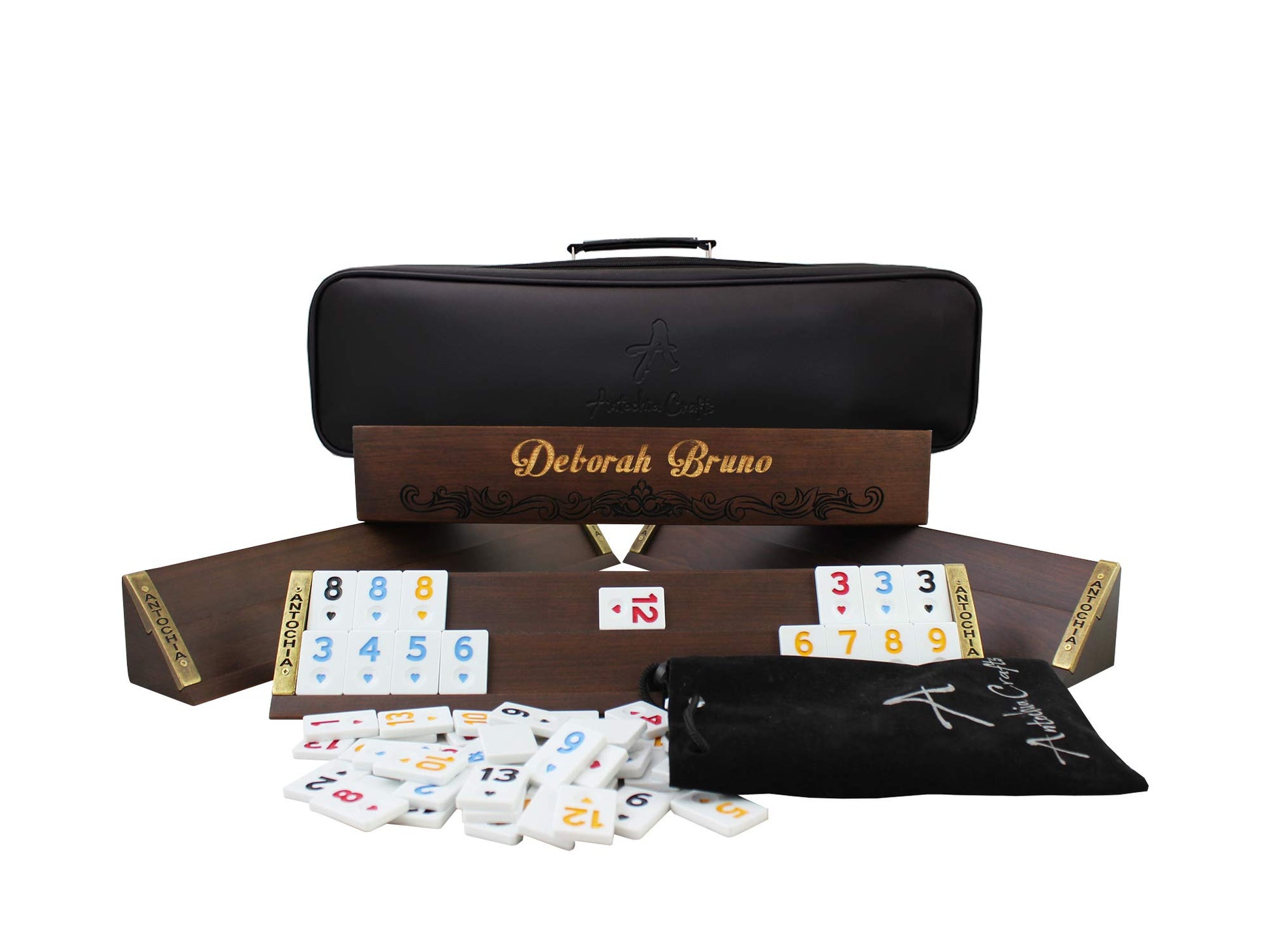 Antochia Crafts Personalized Rummy Game Complete Set - Wooden Custom Rummy Racks and Tiles - WoodArtSupply