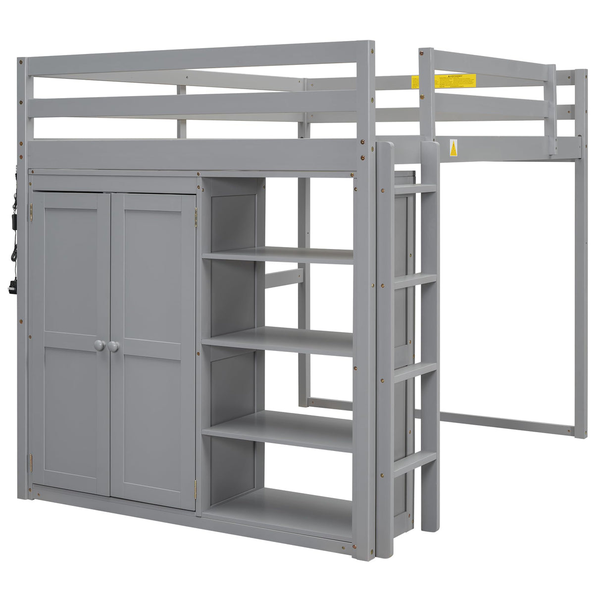 Harper & Bright Designs Full Size Loft Bed with Wardrobe & Storage Shelves, Wood Full Loft Bed Frame with LED Light for Kids Teens,Adults,Gray Harper & Bright Designs