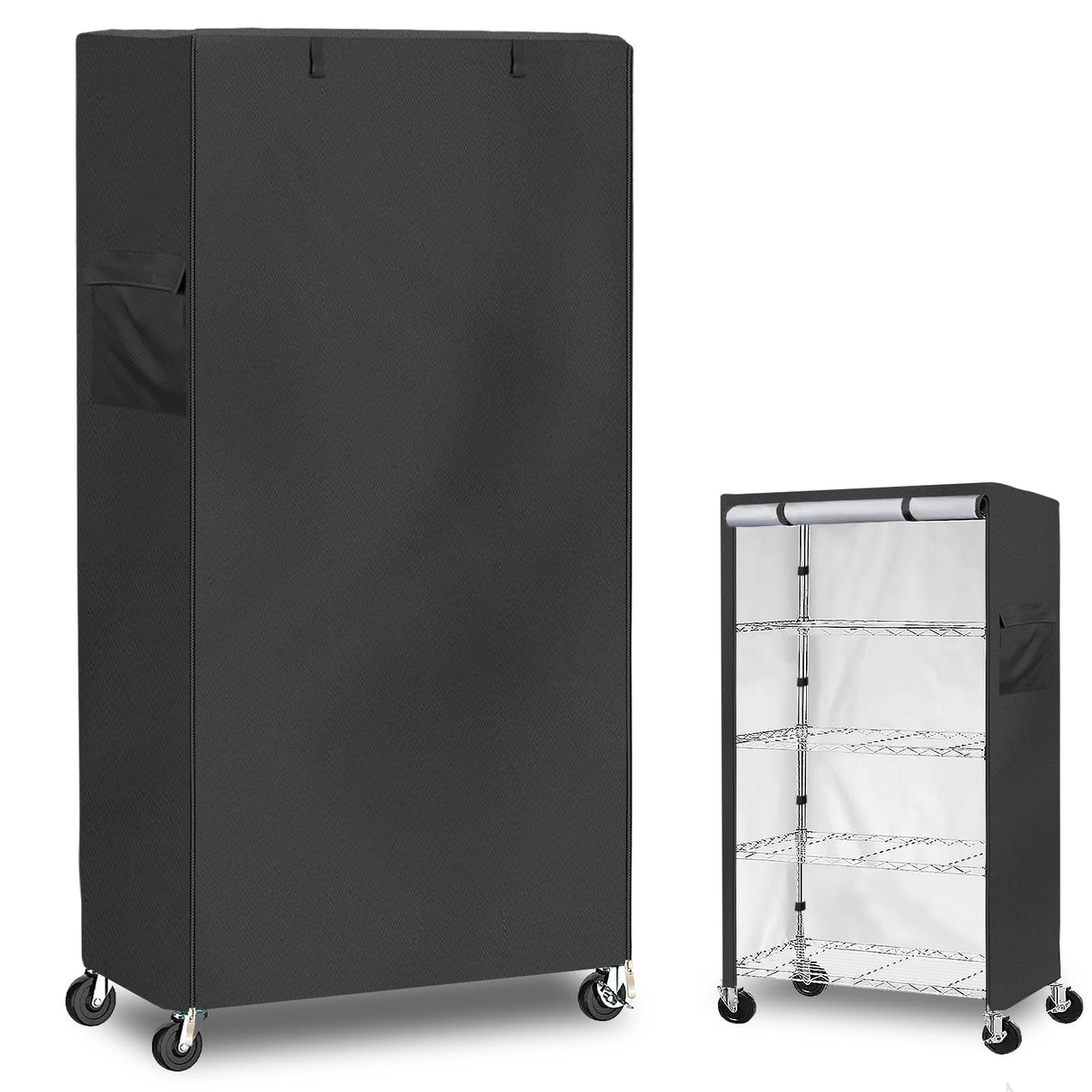 Dalema Waterproof Shelf Cover,600D Heavy Duty Dustproof Storage Wire Rack Covers,Outdoor Shelving Covers for Wire Shelves with Zipper 48''x18''x72'',Black,Cover Only Dalema