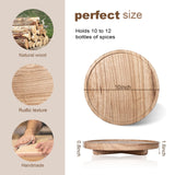 Round Decorative Tray Wood Bathroom Counter Organizer Farmhouse Kitchen Decor Wooden Riser for Soap Dish, Perfume, Candle, Sponge, 10" - Brown zoocatia