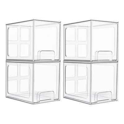 Vtopmart 4 Pack Stackable Storage Drawers, 6.6''Tall Acrylic Bathroom Makeup Organizers,Clear Plastic Drawers For Vanity, Undersink, Kitchen Cabinet,Pantry Organization and Storage