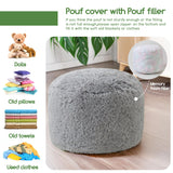 HIGOGOGO Round Stuffed Pouf Ottoman, Long Faux Fur Poufs with Foam Chunk Filling, Fluffy and Furry Pouf Foot Stool Storage Ottoman, 20 X 15 Floor Poufs Foot Rest for Living Room, Grey HIGOGOGO