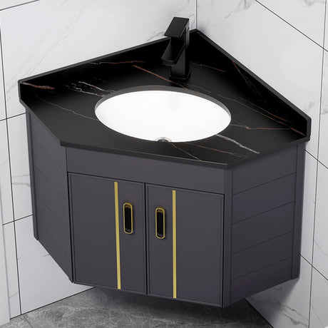 Small Corner Bathroom Cabinet Vanity With Sink Floating Vanity Bathroom Narrow Depth Vanities Lavamanos de Baño Modernos with Top,Hot & Cold Faucet Combo,Storage Space,for Small Space Black/White/Grey JOSIAHCQ