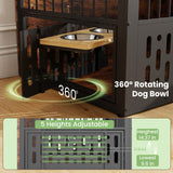 Yafylly 48 Inch XXL Dog Crate Furniture, Wooden Chewproof Dog Kennel with Interactive Window, 360° Adjustable Bowls (5 Heights), Storage Table Top, Heavy Duty XL Dog Crate for Medium Large Dogs, Brown Yafylly