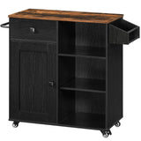 HOOBRO Kitchen Island, Storage Cabinet with Drawer, Kitchen Cart with Spice and Towel Rack, Saving Space, Easy Assembly, for Living Room, Rustic Brown and Black FB12ZD01 HOOBRO