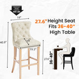 DKLGG 27''H Counter Height Bar Stools Set of 2, Velvet Tufted High Bar Stools with Back and Footrest, Upholstered Bar Tall Chairs for Kitchen Island, Dining Room, Pub(Beige) DKLGG