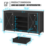 LVB Long Coffee Bar Cabinet with Fridge Space, Modern Wood Metal Large Wine Liquor Cabinet with Rack, Big Wide Sideboard Buffet Cabinet with Drawer Storage for Kitchen Dining Room, Black Oak, 70 Inch LVB