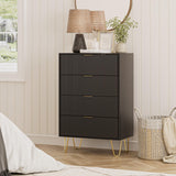Masupu 4 Drawer Dresser, Drawer Chest, Tall Storage Chest Cabinet Organizer Unit with Metal Legs, Small Dresser for Bedroom, Living Room, Closet, Hallway Black Stripe Masupu