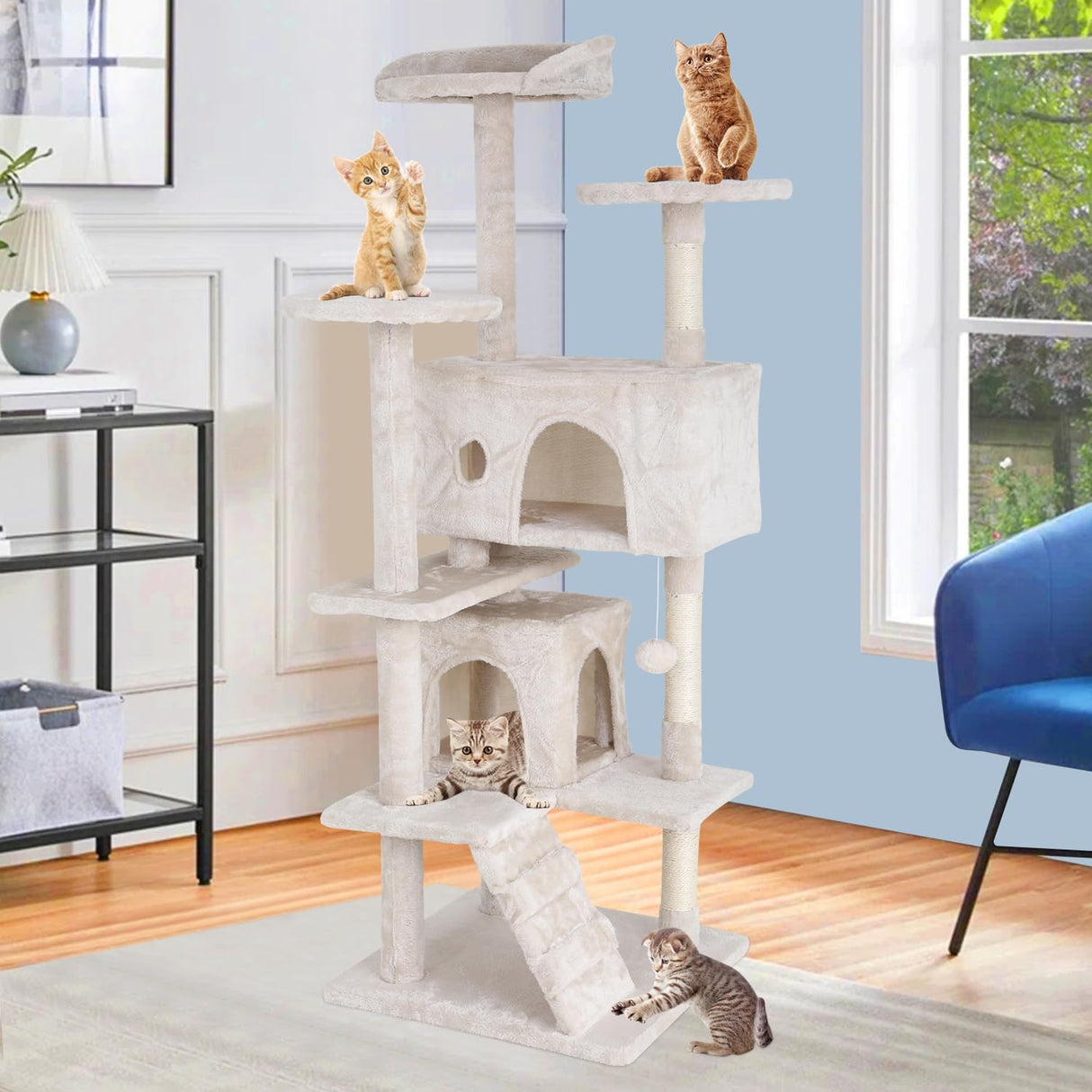 XXkseh Cat Tree 54 Inches Cat Tower for Indoor Cats Multi-Level Cat Condo with Litter Box Enclosure,Scratching Posts for Indoor Cats (Beige)… XXkseh