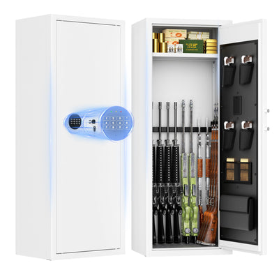 Superday 12-15 Rifle Gun Safe with Keyboard, Quick Access Large Gun Safe for Rifles, Locking Gun Cabinet Rifle Safe with Gun Safes Pockets and Adjustable Rifle Rack for Home, Office（White）