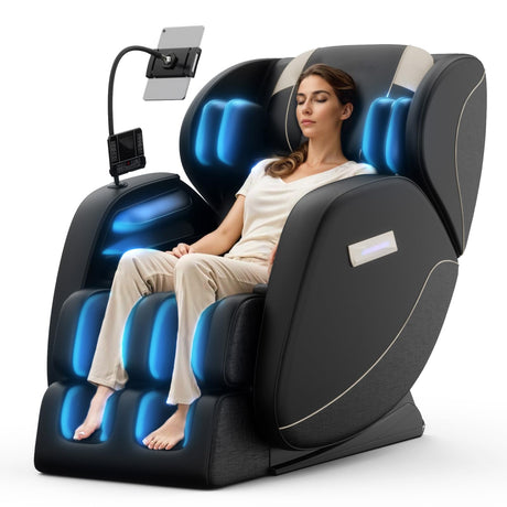 Massage Chair Full Body, Zero Gravity Massage Chair with Auto Modes, Airbag Massage, Foot Massage, 6 Fix Point Rollers, Heating, Touch Screen Controller, Black Home Relaxation Recliner with Massage Msutree