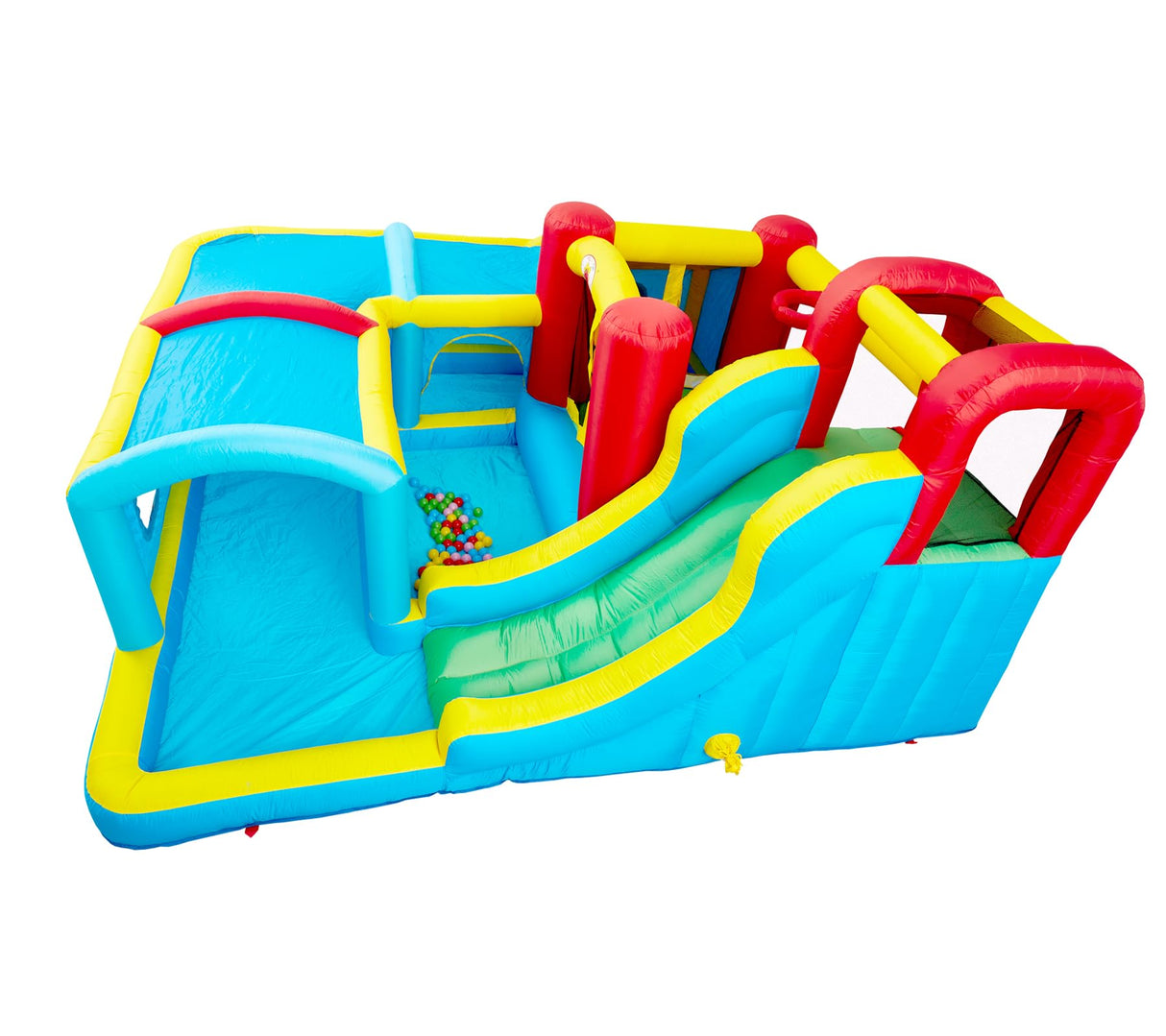 WELLFUNTIME Inflatable Bounce House with Slide, Jumping Castle with Blower and Wave Pool, Basketball Rim, Long Tunnel WELLFUNTIME