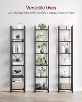 VASAGLE 6-Tier Tall Bookshelf, Narrow Bookcase with Steel Frame, Skinny Book Shelf for Living Room, Home Office, Study, 11.8 x 15.7 x 73.8 Inches, Industrial Style, Ebony Black and Black ULLS101B56 VASAGLE