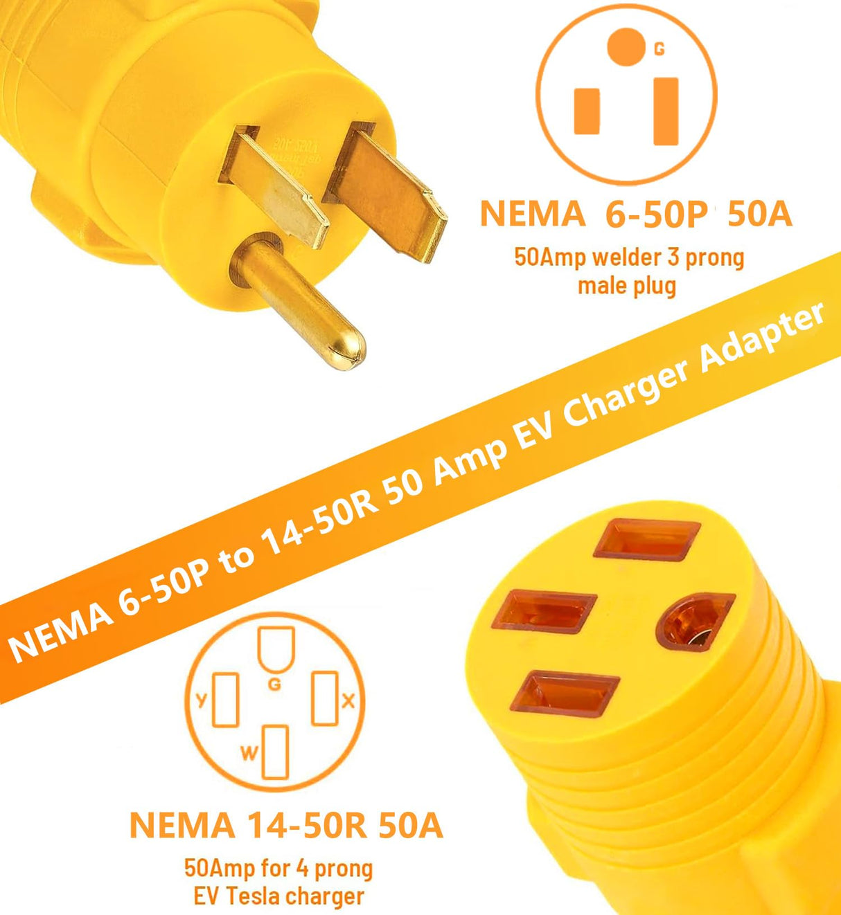 EV Charger Adapter NEMA 6-50P to 14-50R forTesla Adapter Cord, 240V 50 Amp 3 Prong Welder Plug to 4 Prong EV Charging Connector, Welder Welding Dryer EV Charger Power Cord Adapter anlvico