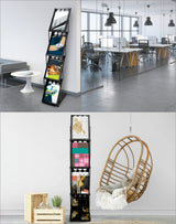 QWORK Magazine Brochure Display Rack Stand, 4 Pocket Foldable Literature Catalog Rack Book Holder Tradeshow Display Stand, for Office Store and Exhibition Trade Show (Black) QWORK