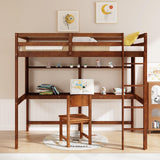 Giantex Walnut Twin Loft Bed with Integrated Desk and Bookshelf for Kids Giantex