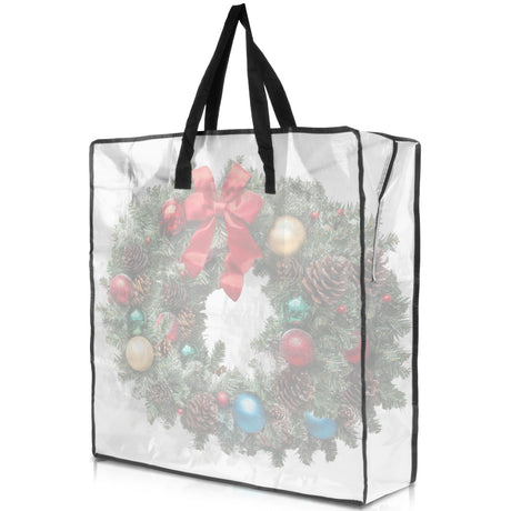 RAINFLOW Christmas Wreath Storage Container - Clear Moving Bags Heavy Duty With Zipper for Wreaths Clothes Gift Pillow Toy Plastic Storage Bag Supplies College Dorm Under Bed Storage(24 inch) RAINFLOW