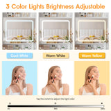 Vabches Make Up Vanity Desk with Mirror and Lights, White Vanity Table Set with Charger Station,Girls Small Vanity and Storage Chair Vabches