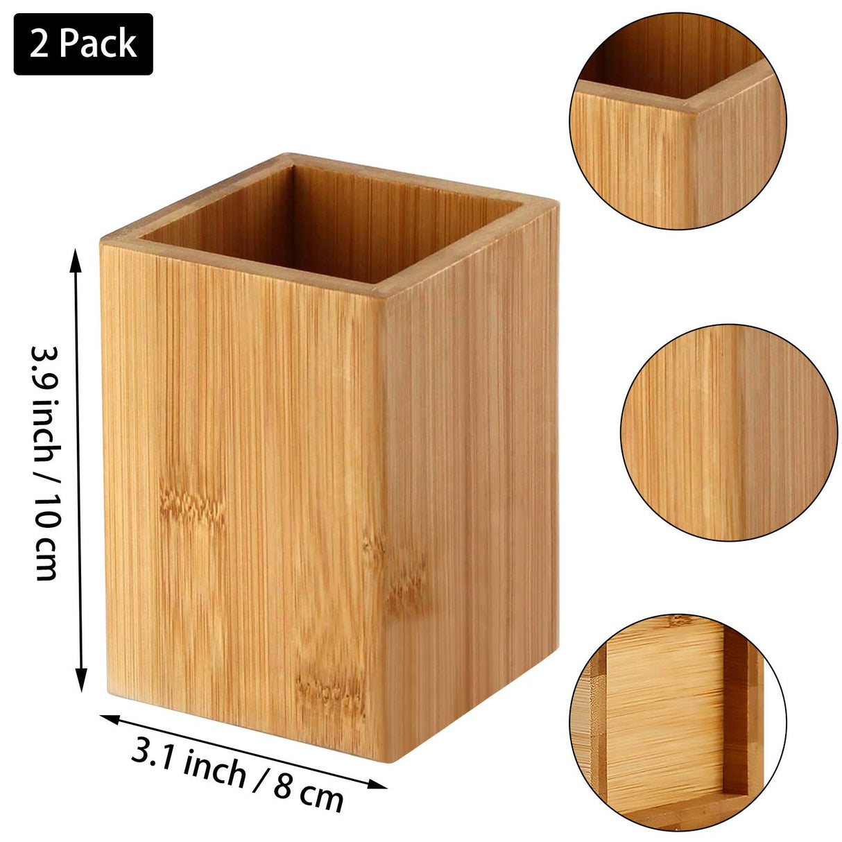 Pen Cup Holder,2 Pack Bamboo Wood Desk Pencil Holder Stand Multi Purpose Use Pencil Cup Pot Desk Accessories,Desktop Organizer Pencil Holder Ideal Gift for Office Home Cerpourt