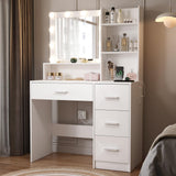 DINGIPP Makeup Vanity Desk with Lighted Mirror and Charging Station, Makeup Table with 4 Drawers & Storage Shelves, Vanity Desk 3 Color Modes Available, Bedroom Dressing Table for Women, girls (White) DINGIPP
