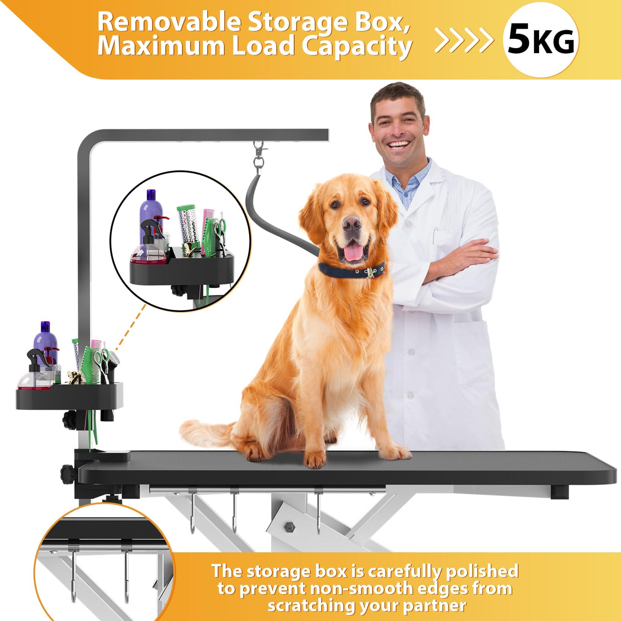 ROOMTEC 43" Hydraulic Pet Grooming Table w/Anti-Static Table Top, Heavy Duty Z-Lift Dog Grooming Table/21-36 w/Armrests/Leash Covers/Tool Organizers/Hooks, Weight Capacity 330LBS Black ROOMTEC
