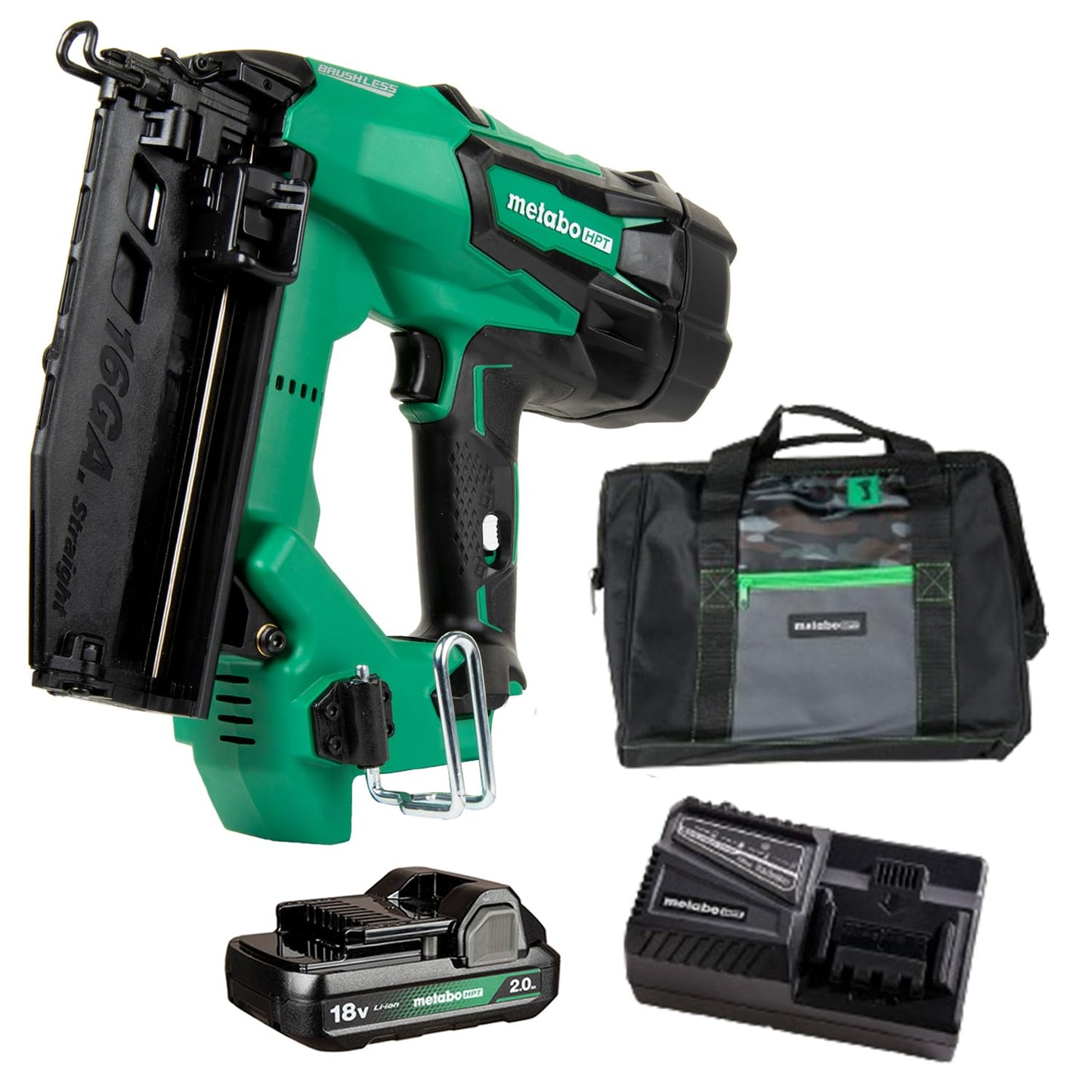 Metabo HPT 18V MultiVolt™ Straight Cordless Finish Nailer Kit, 16 Gauge Finish Nailer, (1) 18V 2.0Ah Lithium Ion Battery w/Fuel Gauge, Accepts Finish Nails, Lifetime Power Tool Warranty, NT18 - WoodArtSupply