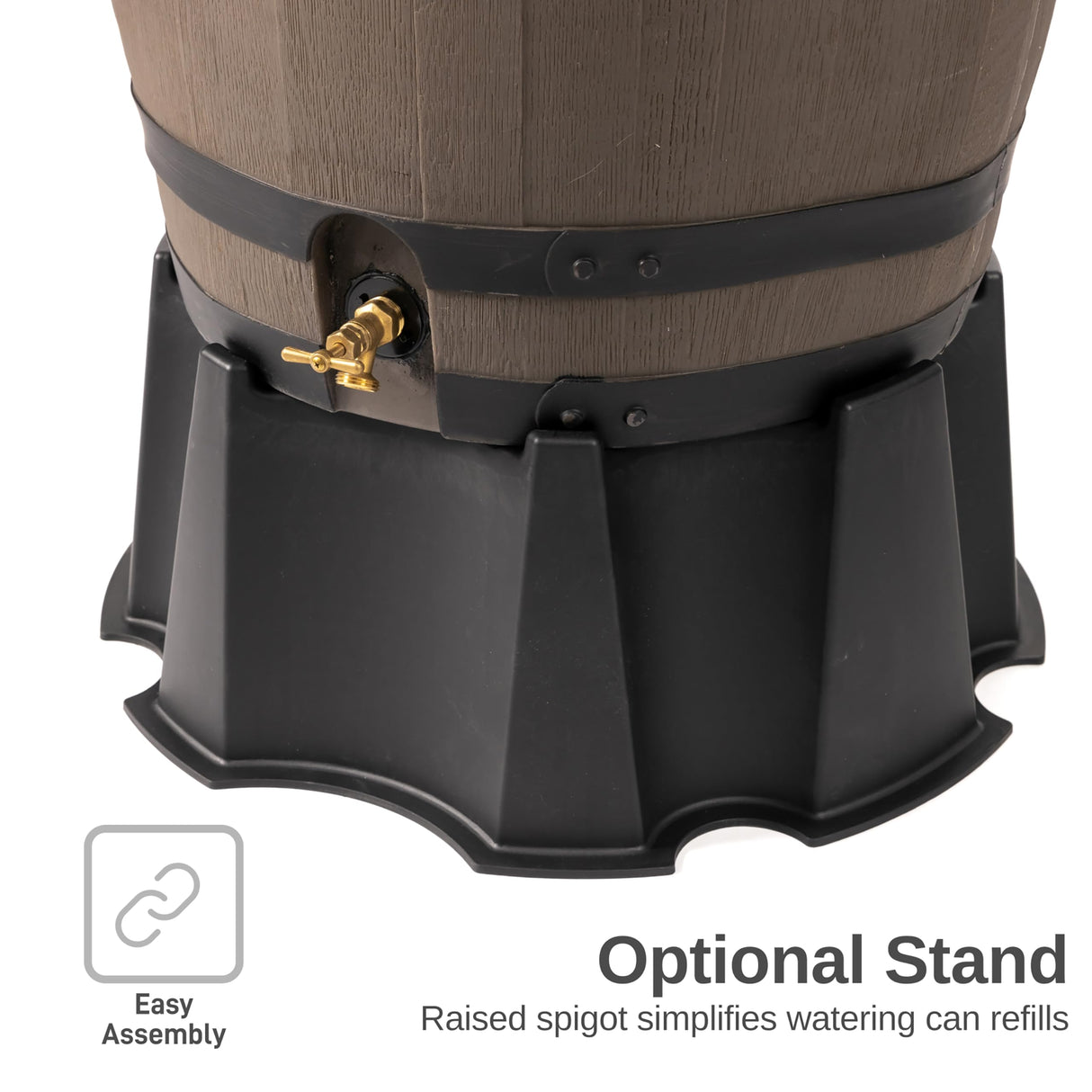 RTS Home Accents Premium 55-Gallon Rain Barrel with Removable Lid, Flat Back Rain Water Collection Barrel, Woodgrain with Black Stripes RTS Home Acents