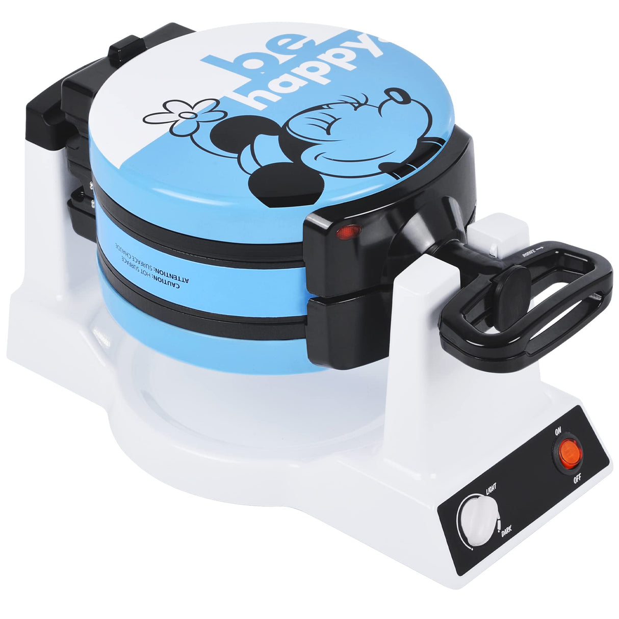 Disney Mickey & Minnie Double Flip Waffle Maker by Select Brands - Disney Waffle Maker - Features Non-Stick Plates - Blue Minnie & Mickey Mouse Waffle Iron for Disney Fans - Makes 6 Waffles Disney