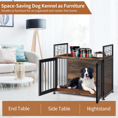 Wooden Dog Crate Furniture Large/Medium Dog, Dog Kennel Furniture Large Breed, Indoor Dog Cage Furniture Style with 2 Doors, End Table Dog Crate for 50-70 lbs Dogs (41" W x 23.2" D x 35.6" H) - WoodArtSupply