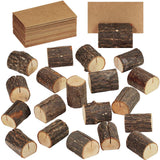 Supla 20 Pcs Rustic Wood Place Card Holders Wooden Table Numbers Holder Stand Wooden Bark Memo Holder Card Photo Picture Note Clip Holders and Kraft Place Cards Bulk Wedding Party Table Number Sign Supla
