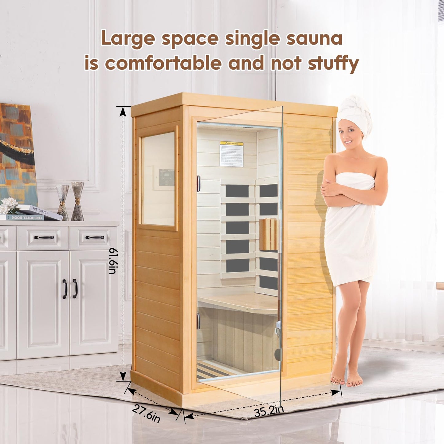 HAOYAYA Far Infrared Saunas with Control Panel and Tempered Glass Door Dry Sauna Bath 800W Low-EMF Home Sauna Spa Canadian Hemlock Wood Indoor Saunas Room Dimensions: 35.24 * 27.56 * 61.61 Inches