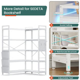 SEDETA 5 Tier Corner Bookshelf, Modern Corner Bookcase, Convertible Bookshelf with Storage Bag, Pegboard & LED Light, Tall Bookshelves for Bedroom, Living Room and Home Office, White SEDETA