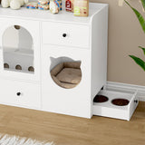 FACBOTALL 55.1" Cat Litter Box Enclosure, Furniture Hidden With Scratcher, Storage Cabinet With Bowls, Wooden Pet Crate House With Storage Spaces, Indoor House Furniture FACBOTALL