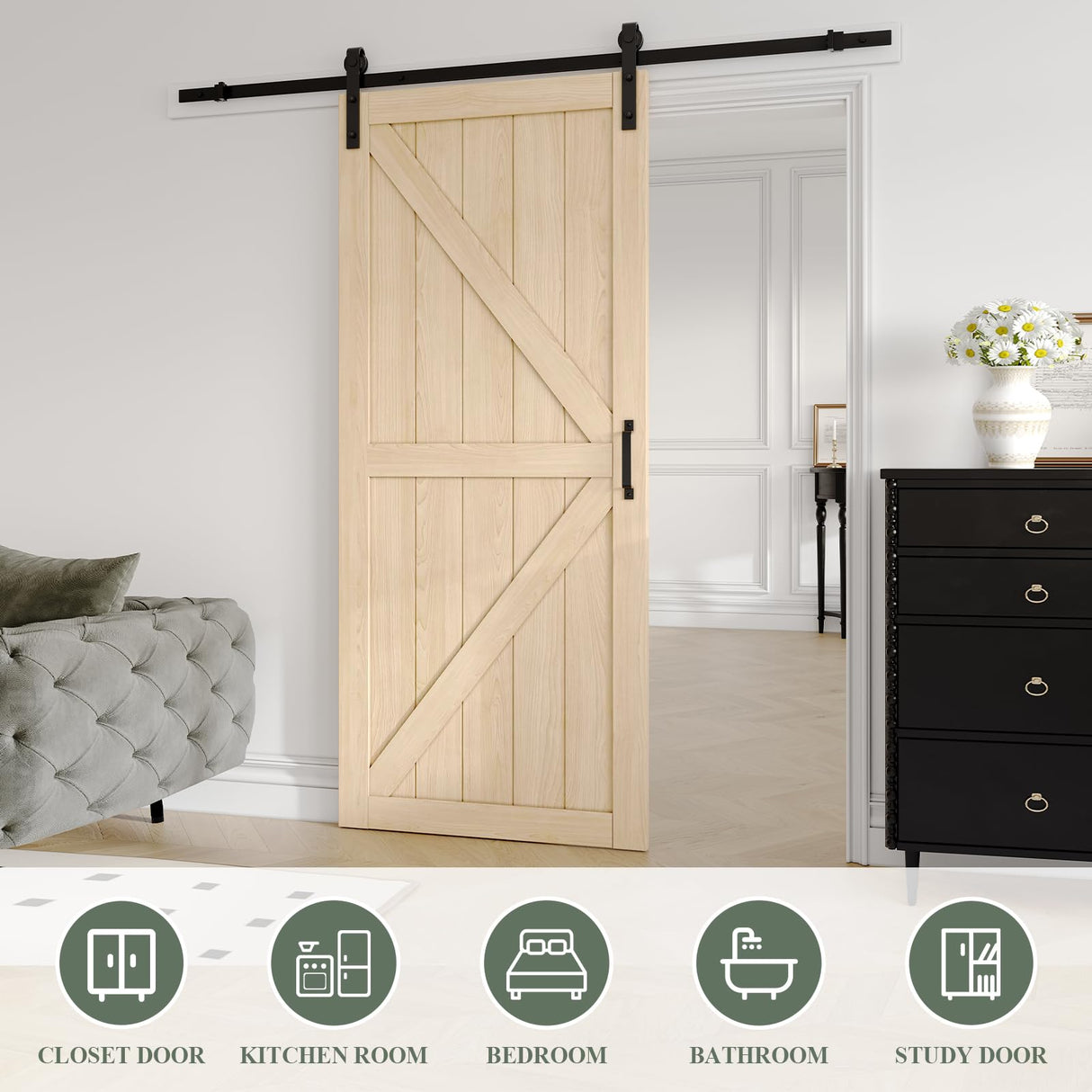 ARK DESIGN 36 x 84 Inch Barn Door with 7FT Sliding Barn Door Hardware Kit Included, Solid Wood DIY Dyeing Sliding Door, Pre-Drilled, Simple Assembly Required ARK DESIGN